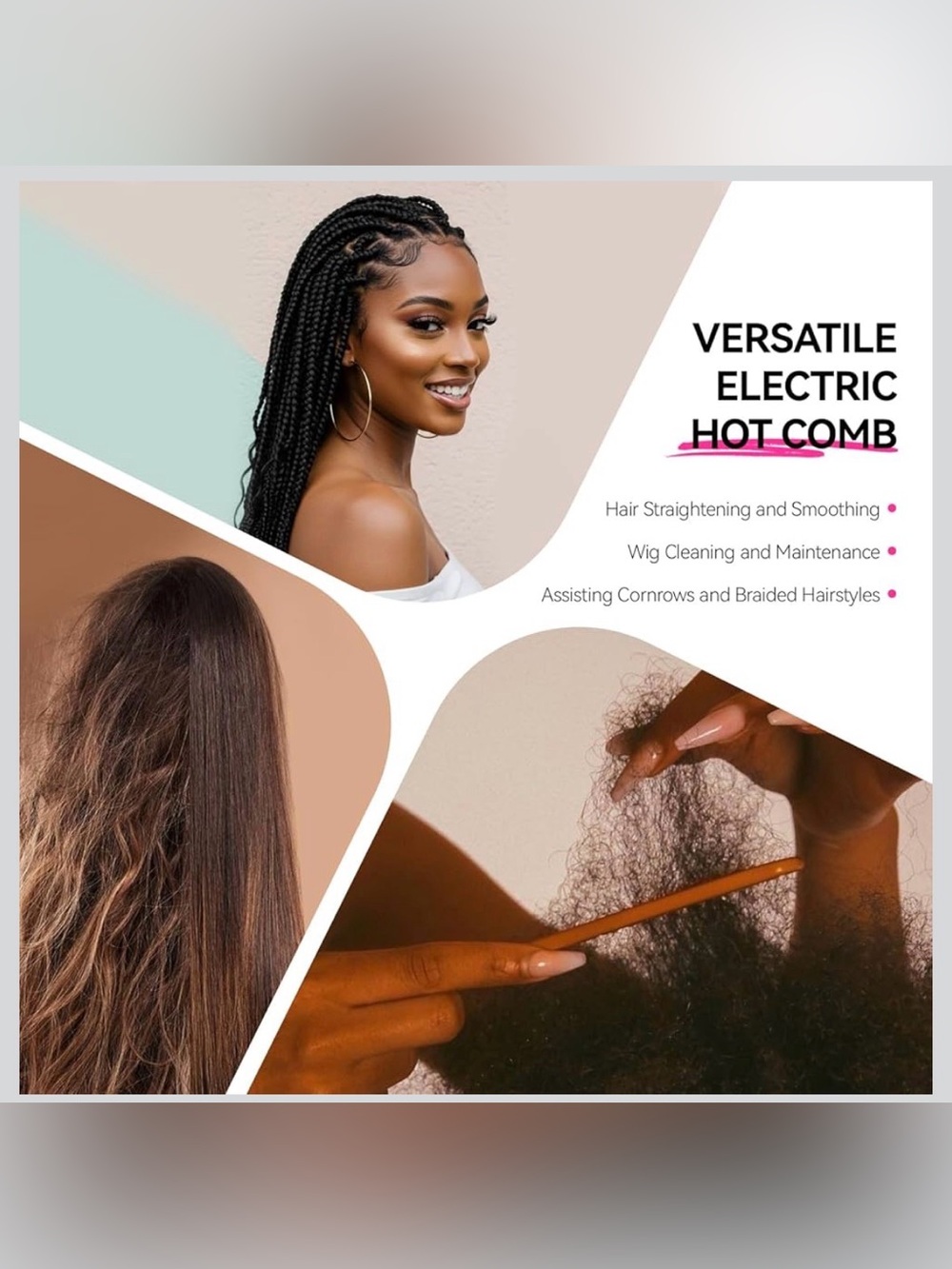 Versatile Electric Hot Comb for Women - Black